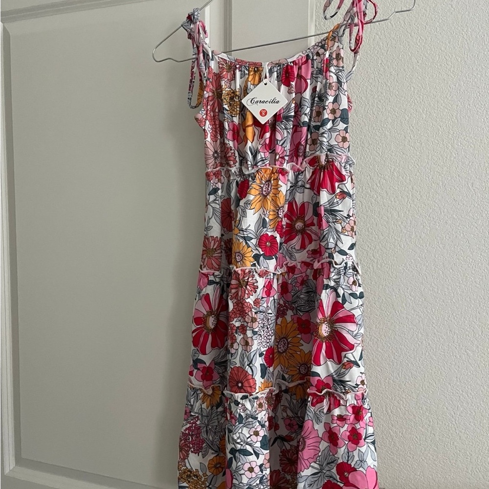 Caracilia Floral Women's Casual Dress - Pink and Red
